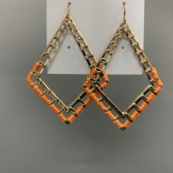 Bay to Baubles Diamond Shape Gold-tone Orange Rhinestone Earrings - Picture 2 of 5